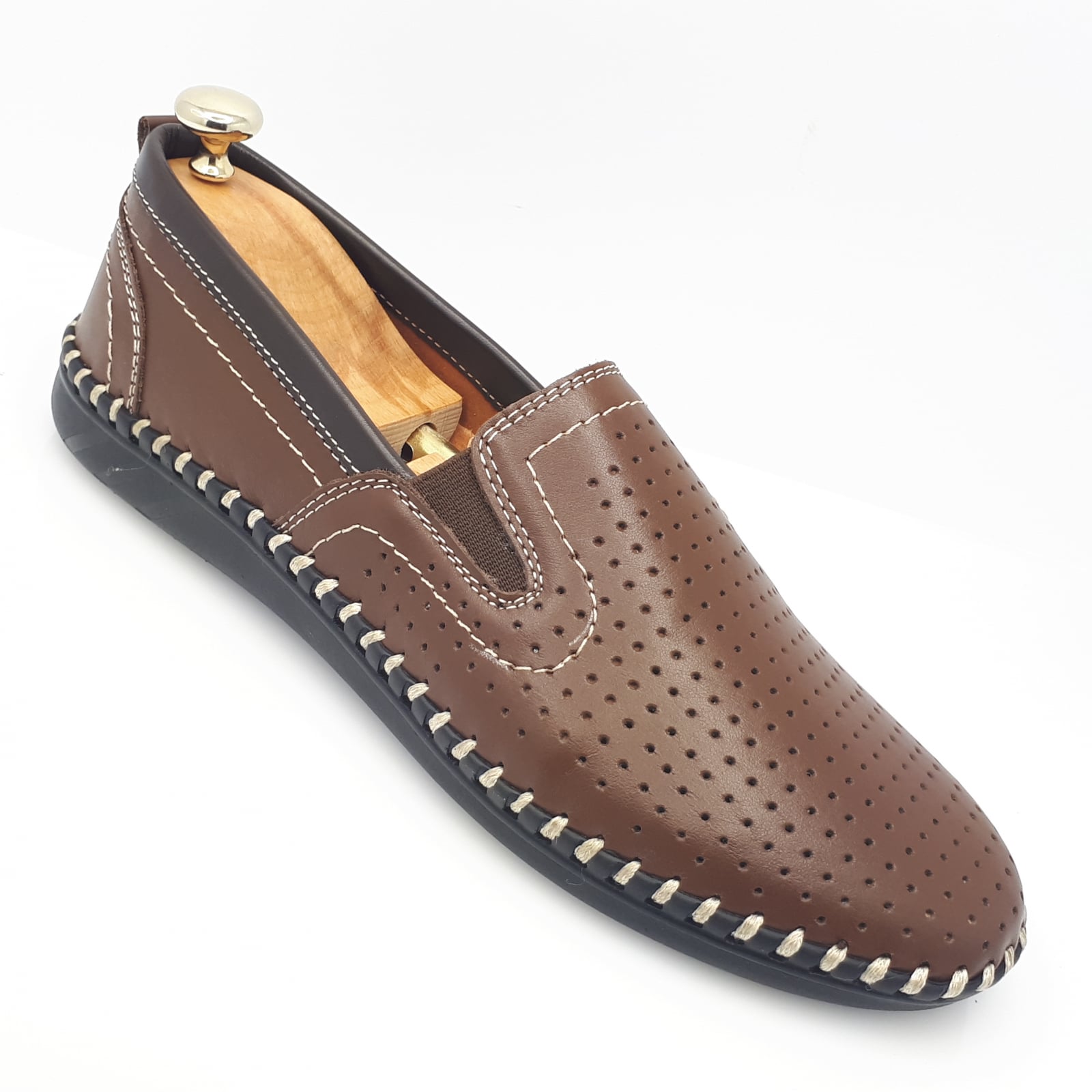 Pantofi Bărbați Din Piele Naturală Perforată Maro 6502