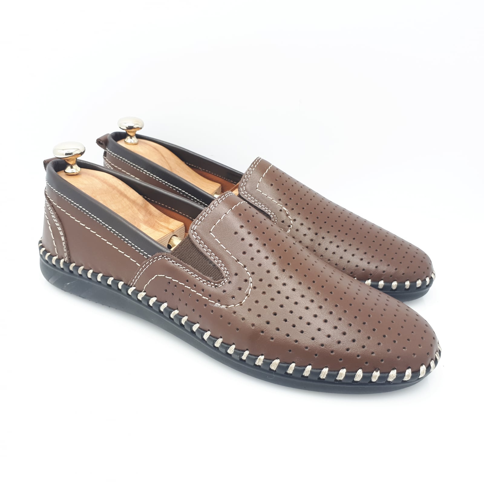 Pantofi Bărbați Din Piele Naturală Perforată Maro 6502