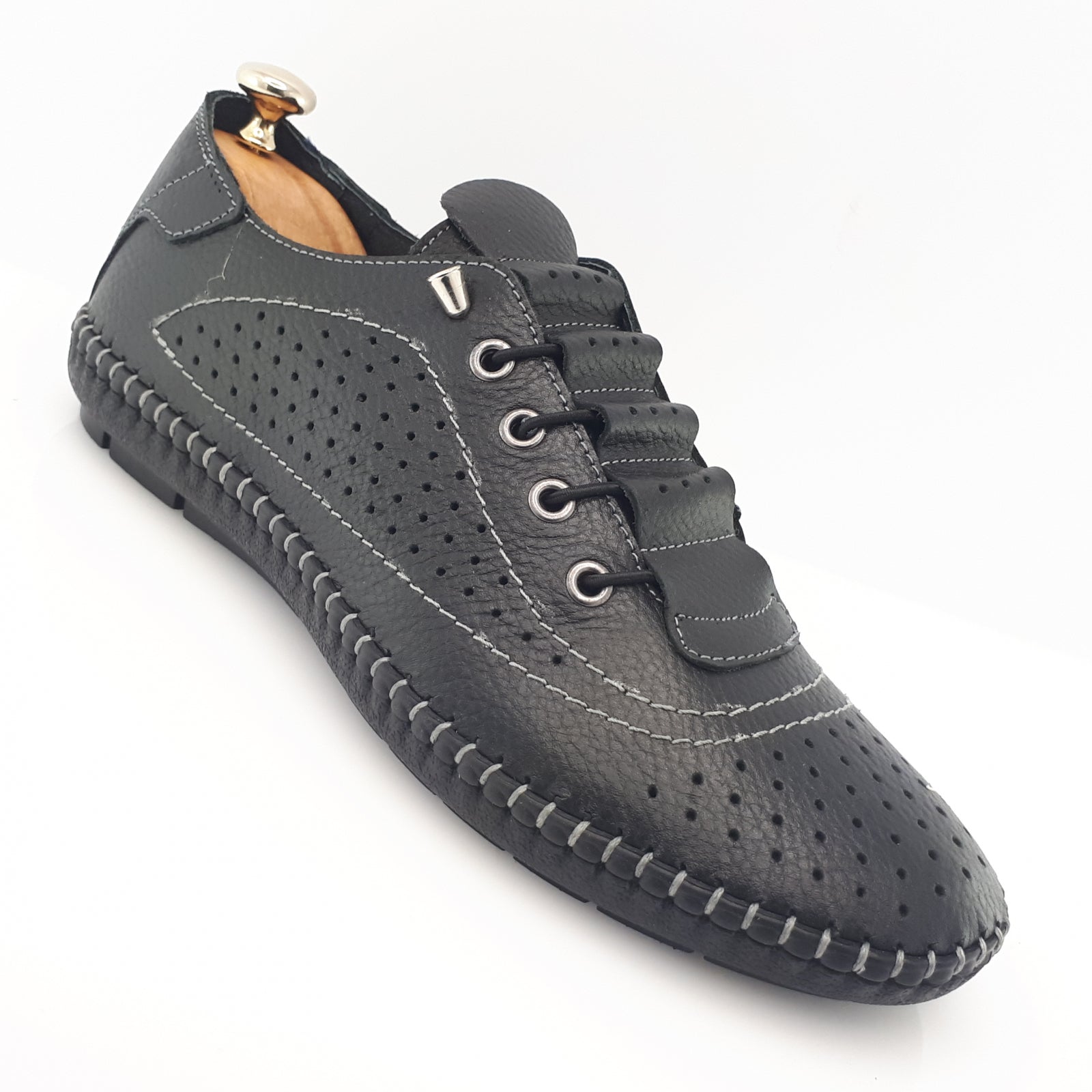 Pantofi Bărbați Din Piele Naturală Perforată Neagră 6508