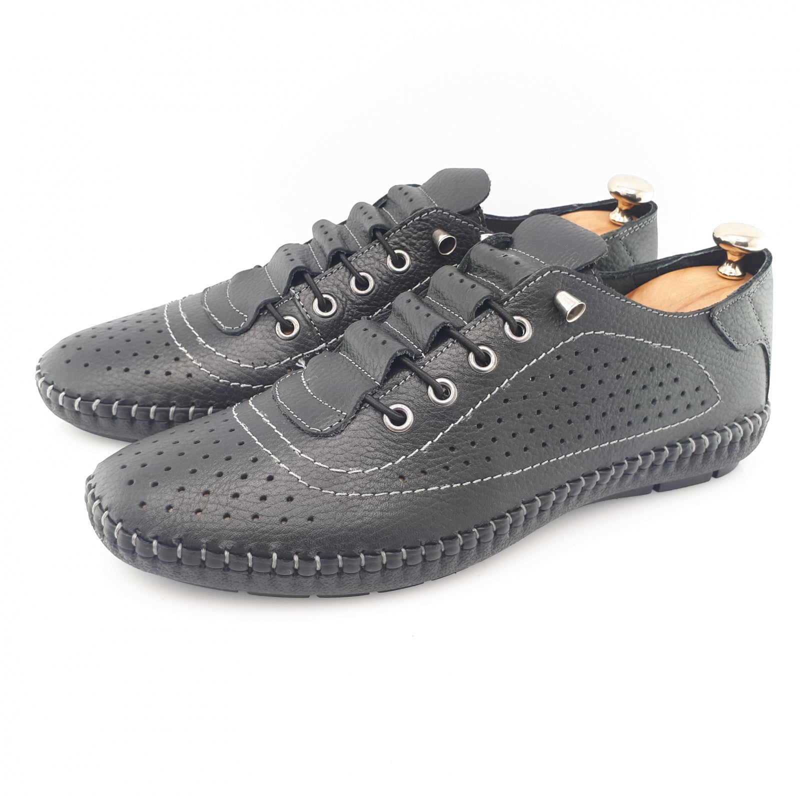 Pantofi Bărbați Din Piele Naturală Perforată Neagră 6508