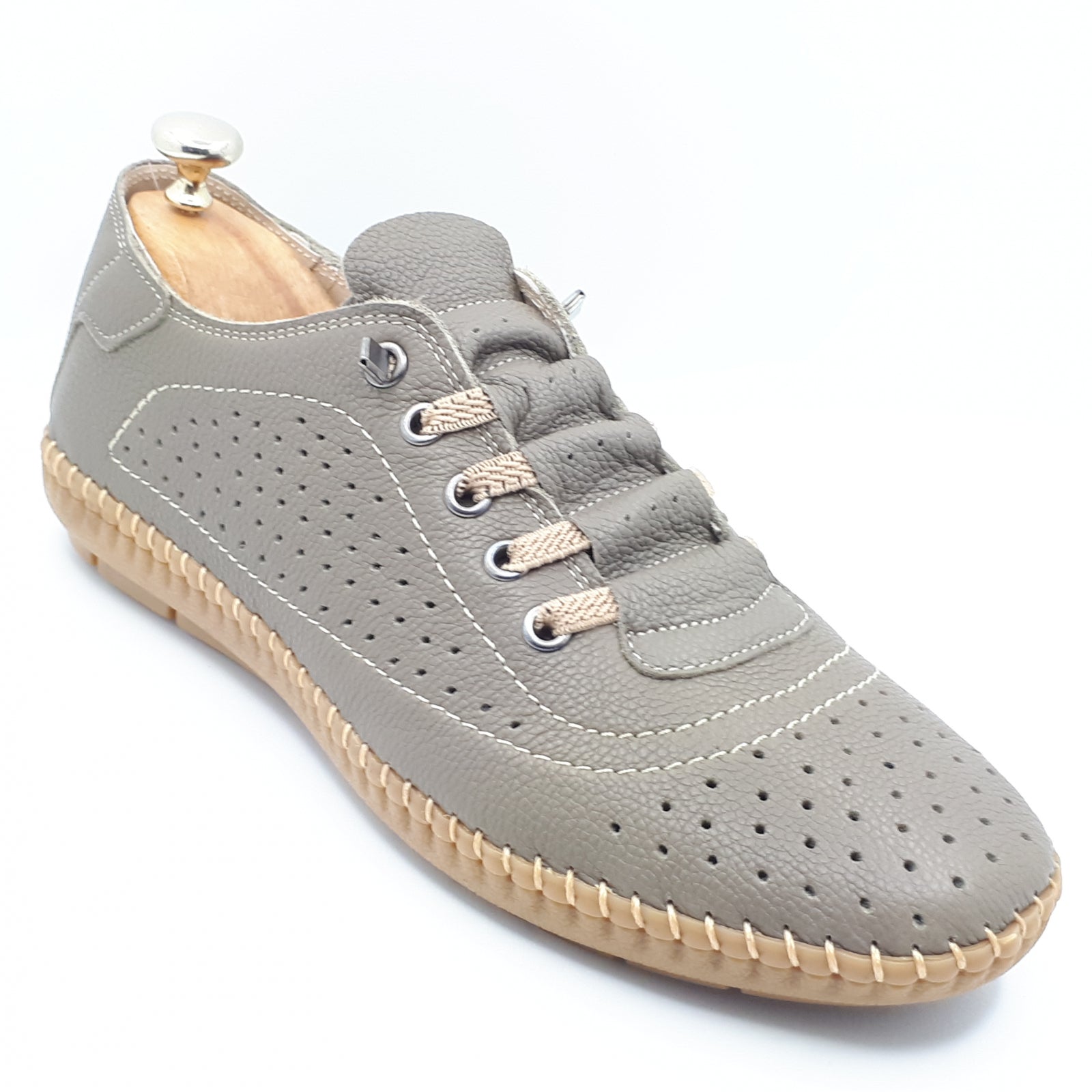 Pantofi Bărbați Din Piele Naturală Perforată Gri 6513