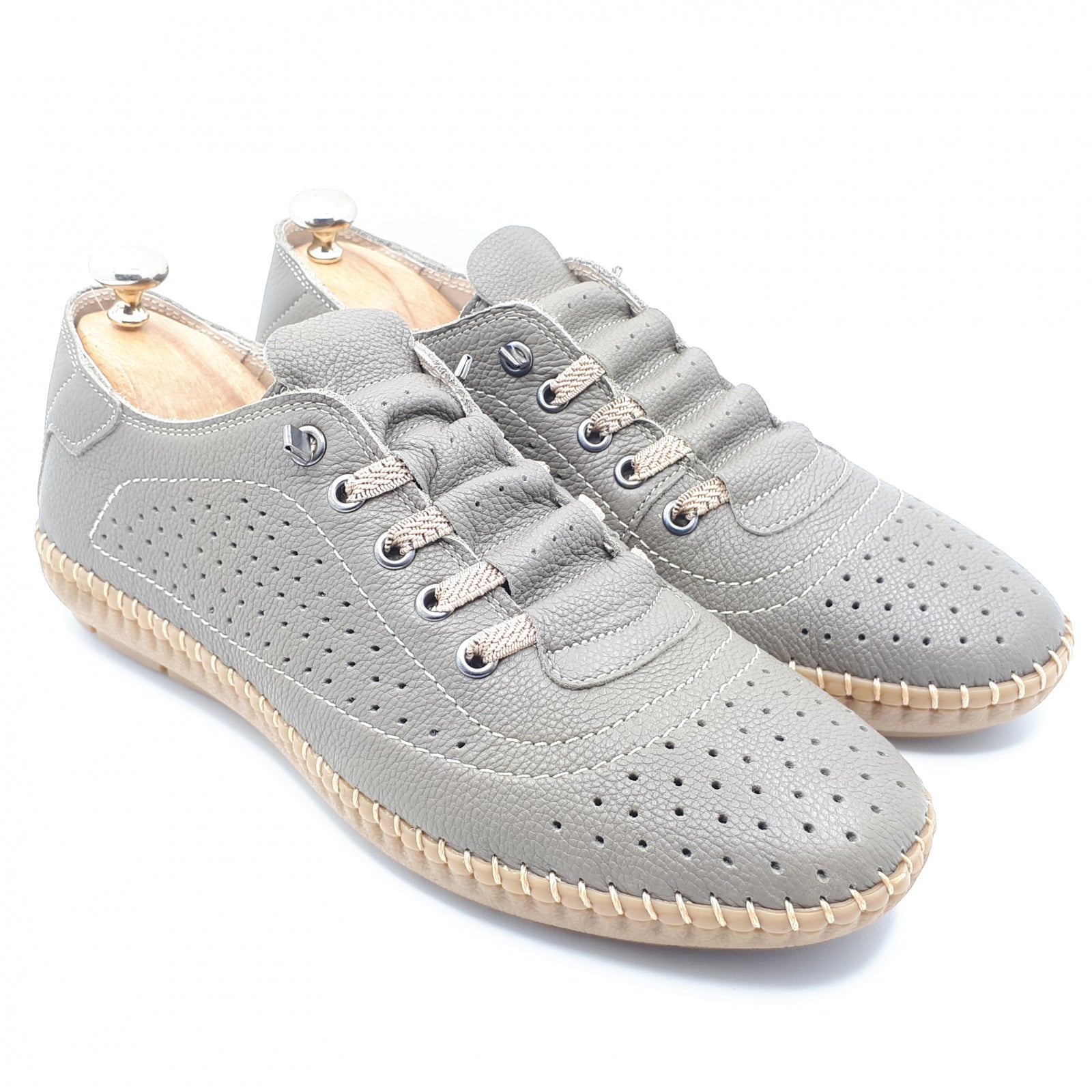 Pantofi Bărbați Din Piele Naturală Perforată Gri 6513