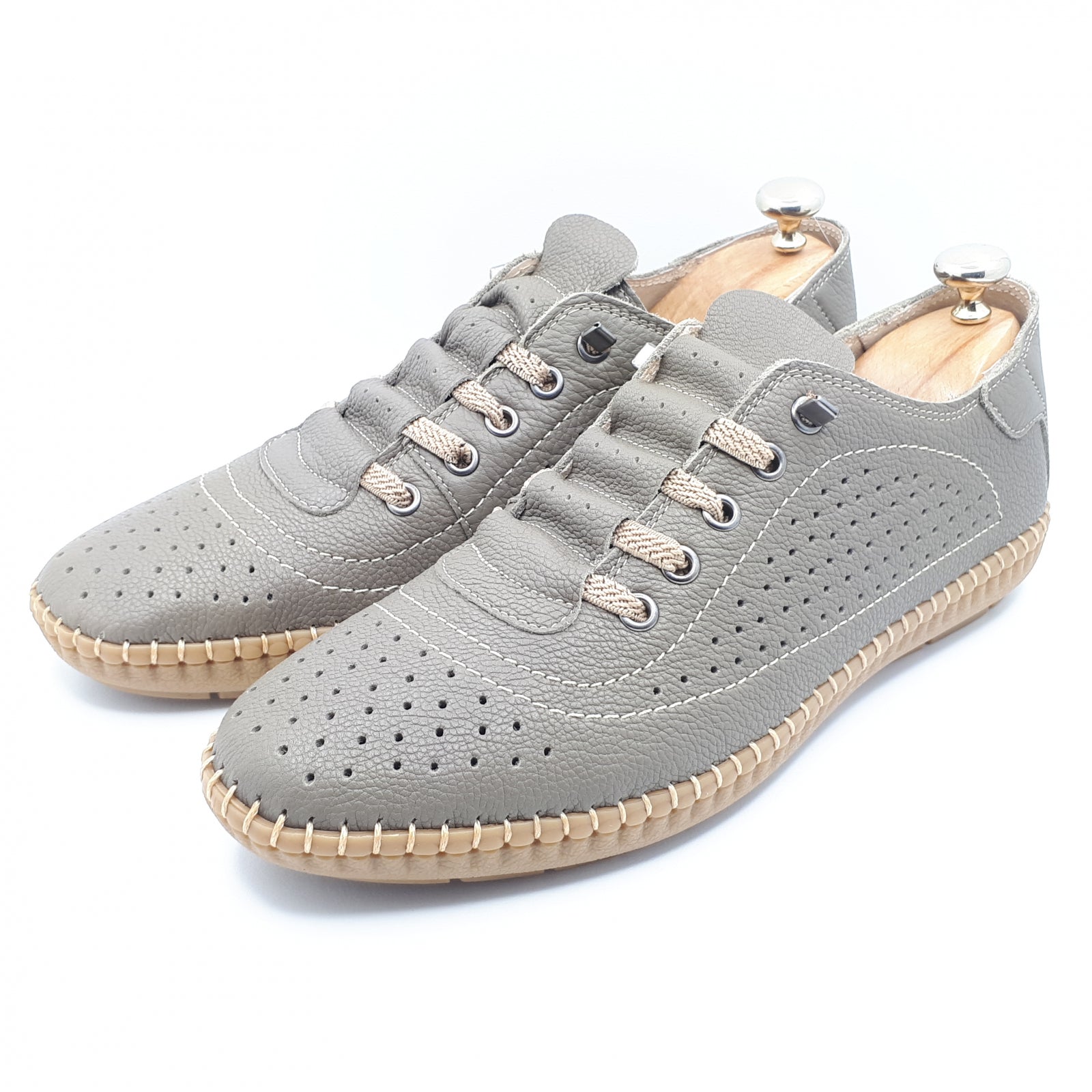 Pantofi Bărbați Din Piele Naturală Perforată Gri 6513