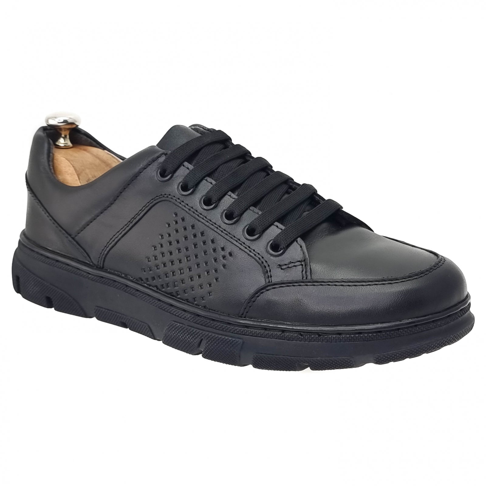 Pantofi Bărbați Sport Din Piele Naturală Neagră 3536