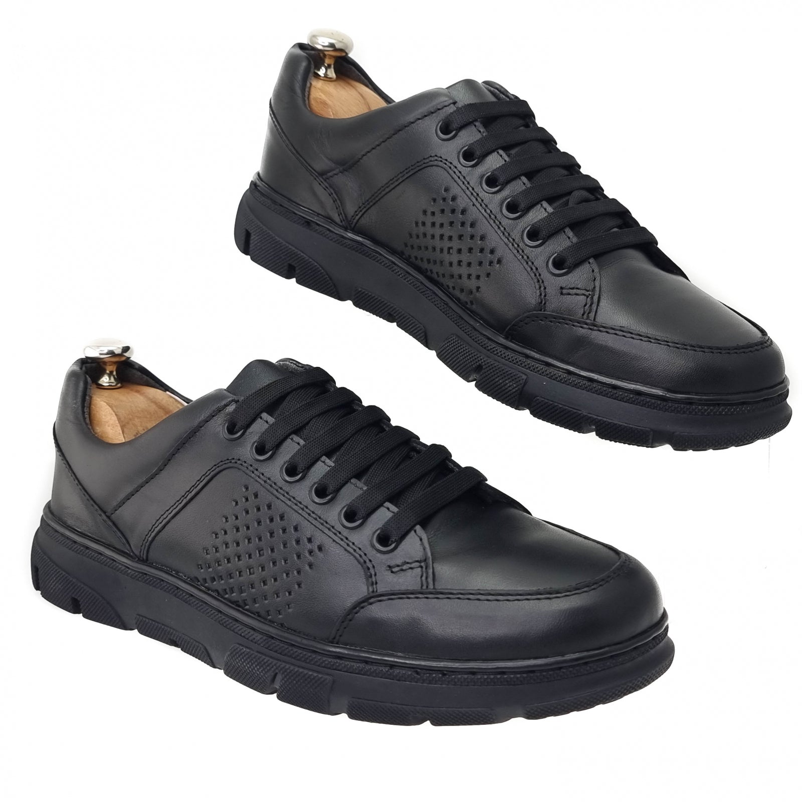 Pantofi Bărbați Sport Din Piele Naturală Neagră 3536
