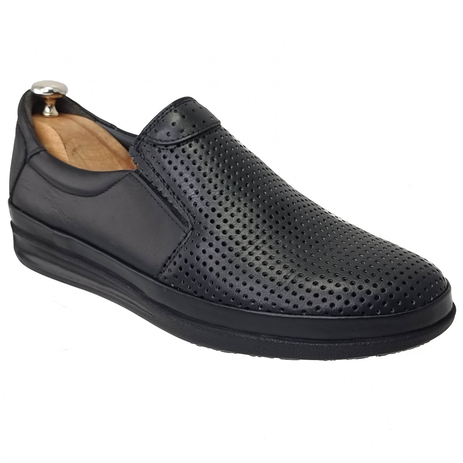 Pantofi Bărbați Din Piele Naturală Perforată Neagră 6519
