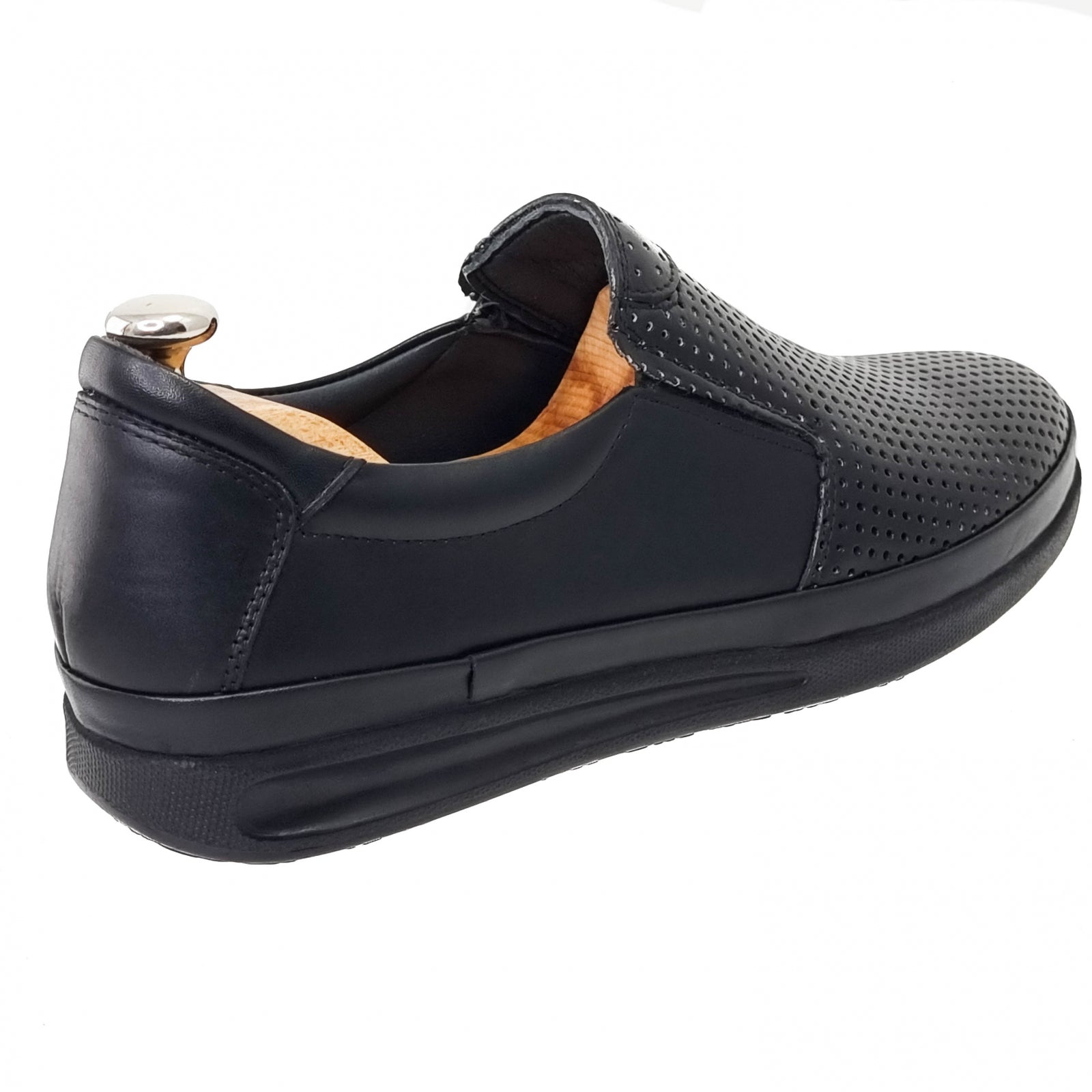 Pantofi Bărbați Din Piele Naturală Perforată Neagră 6519