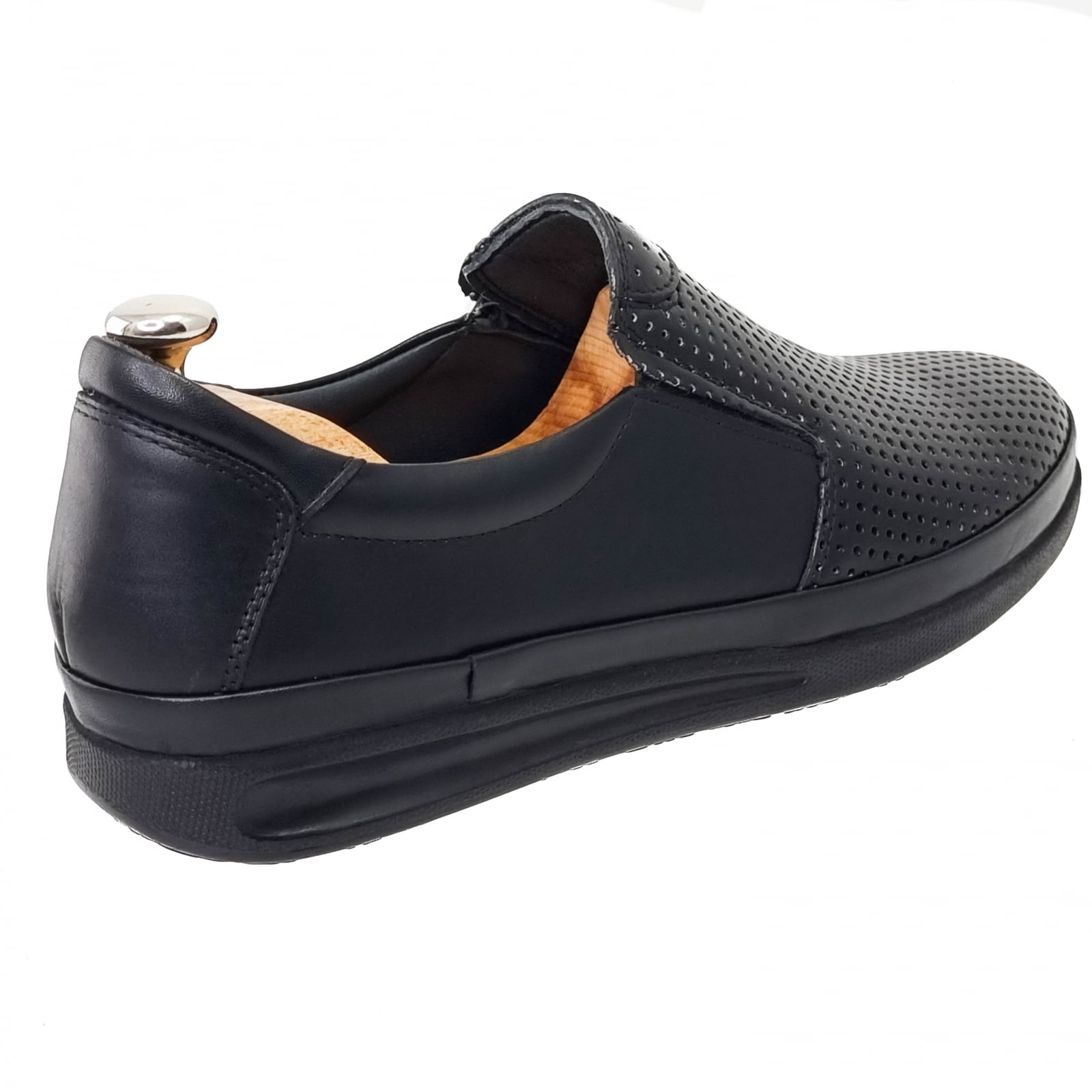 Pantofi Bărbați Din Piele Naturală Perforată Neagră 6519