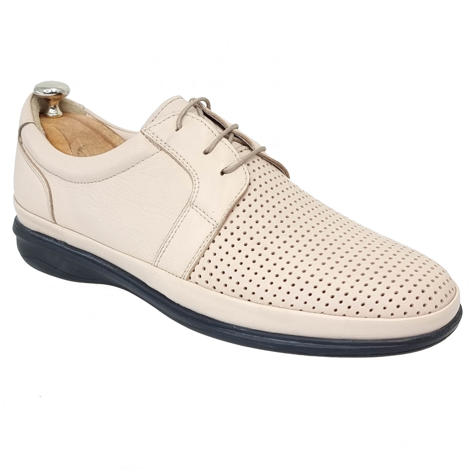 Pantofi Bărbați Din Piele Naturală Perforată Crem 6520