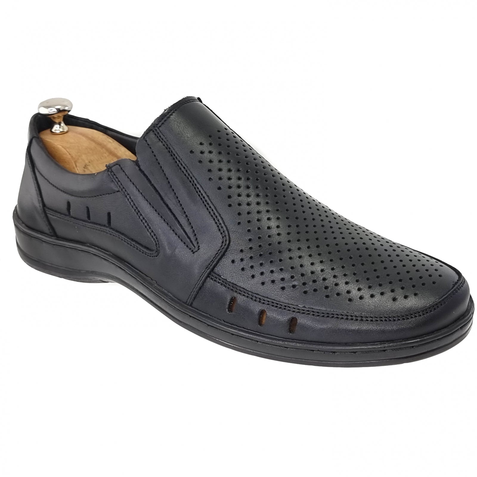 Pantofi Bărbați Din Piele Naturală Perforată Neagră 6523