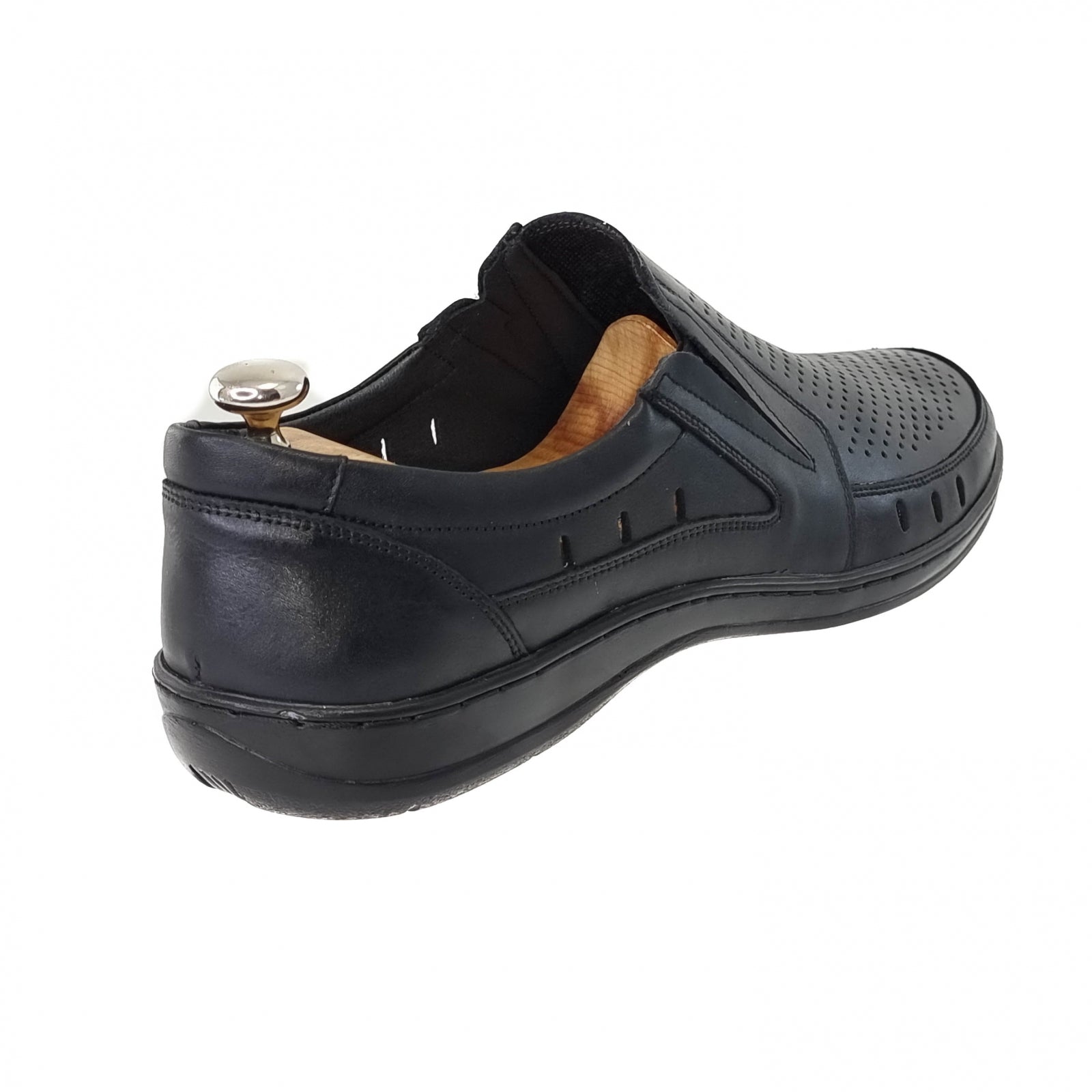 Pantofi Bărbați Din Piele Naturală Perforată Neagră 6523