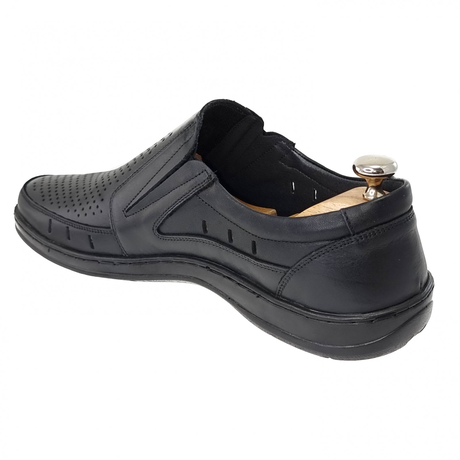 Pantofi Bărbați Din Piele Naturală Perforată Neagră 6523