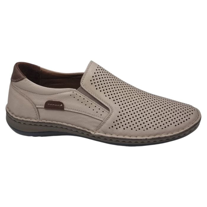 Pantofi Bărbați Din Piele Naturală Perforată Bej 6527