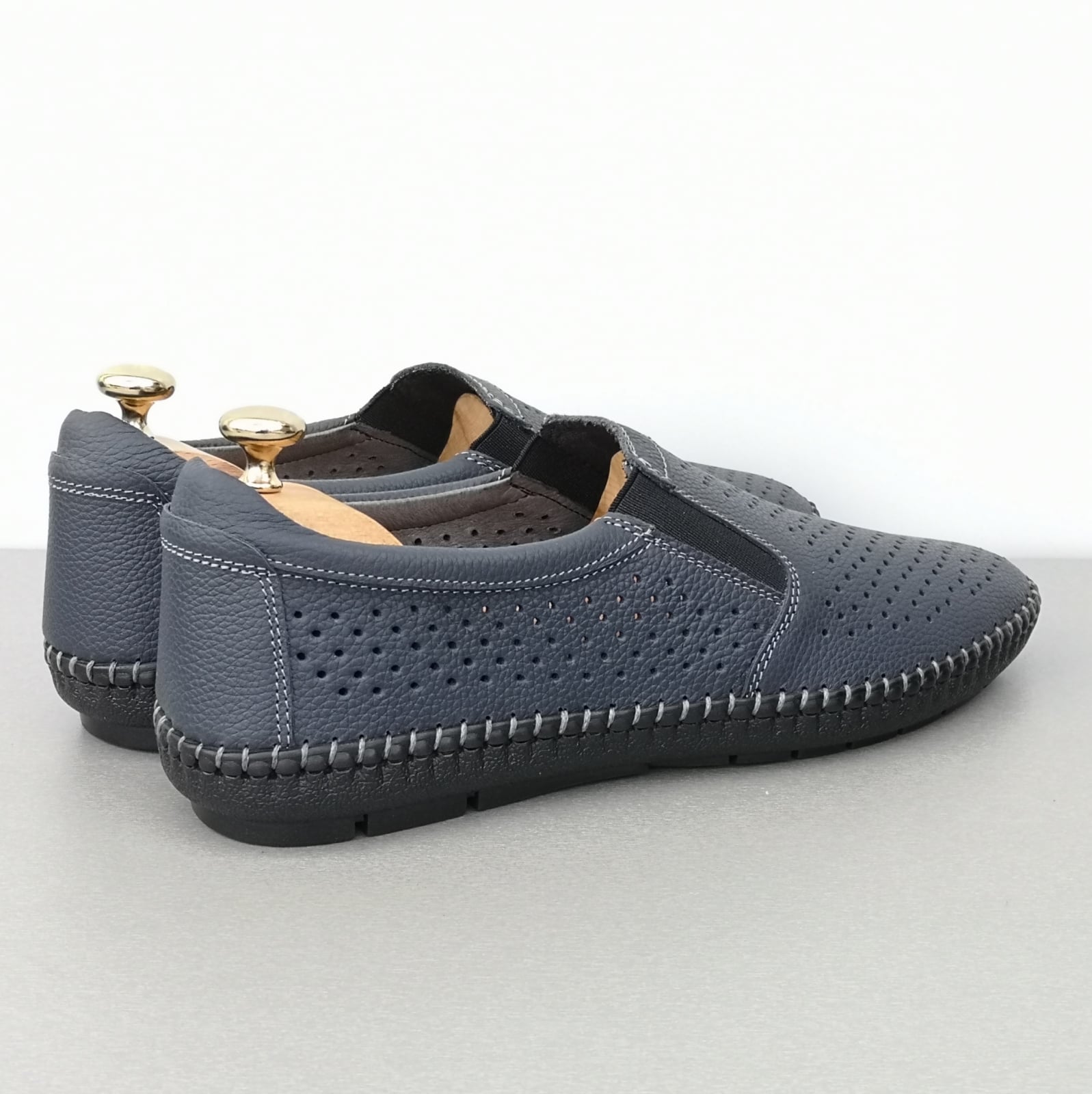 Pantofi Bărbați Din Piele Naturală Perforată Blue 6500