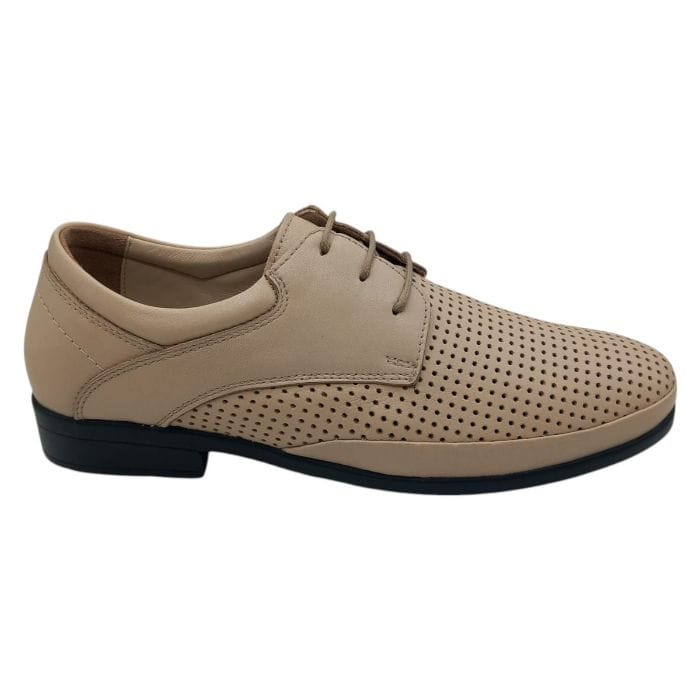 Pantofi Bărbați Din Piele Naturală Perforată Crem 6551