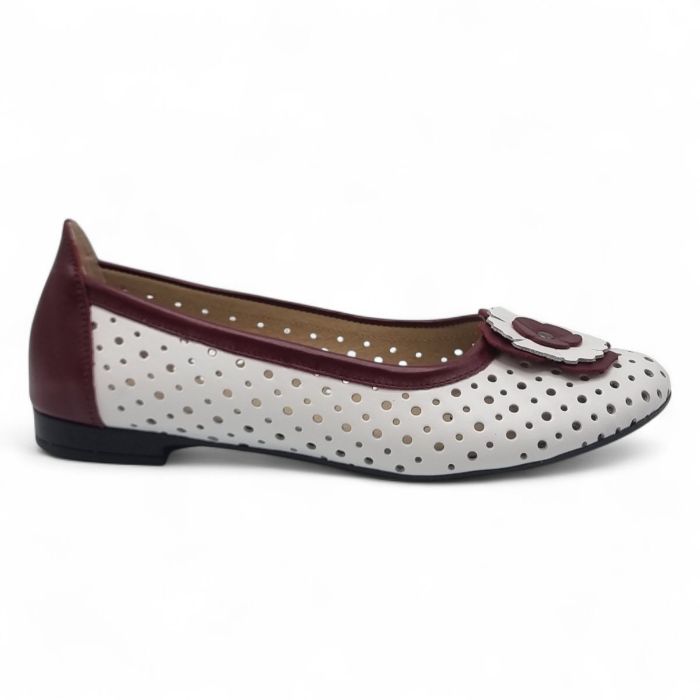 Balerini Damă Din Piele Naturală Albă Bordo 15211
