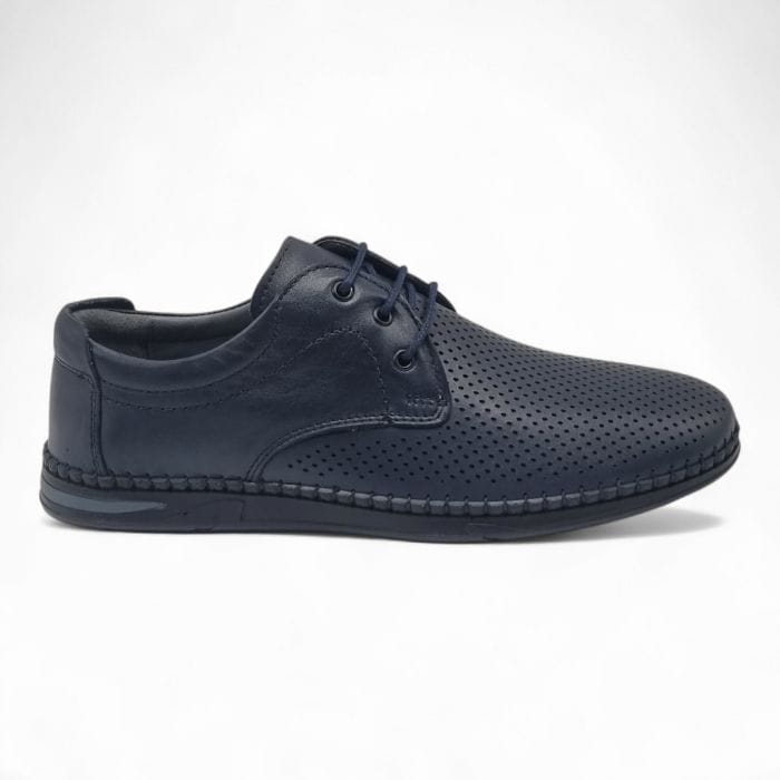 Pantofi Bărbați Din Piele Naturală Perforată Blue 6530