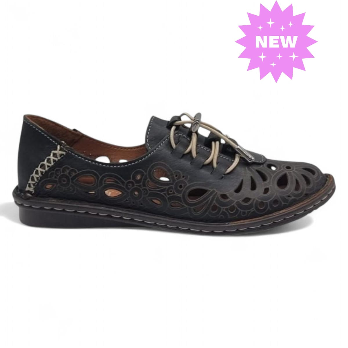 Pantofi Damă Casual Confort Din Piele Naturală Neagra 25365