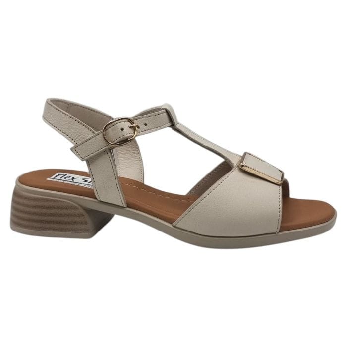 Sandale Damă Confort Din Piele Naturală Crem 13806