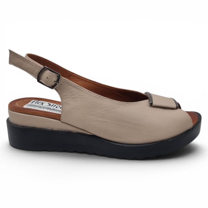 Sandale Damă Casual Confort Din Piele Naturală Crem 13785