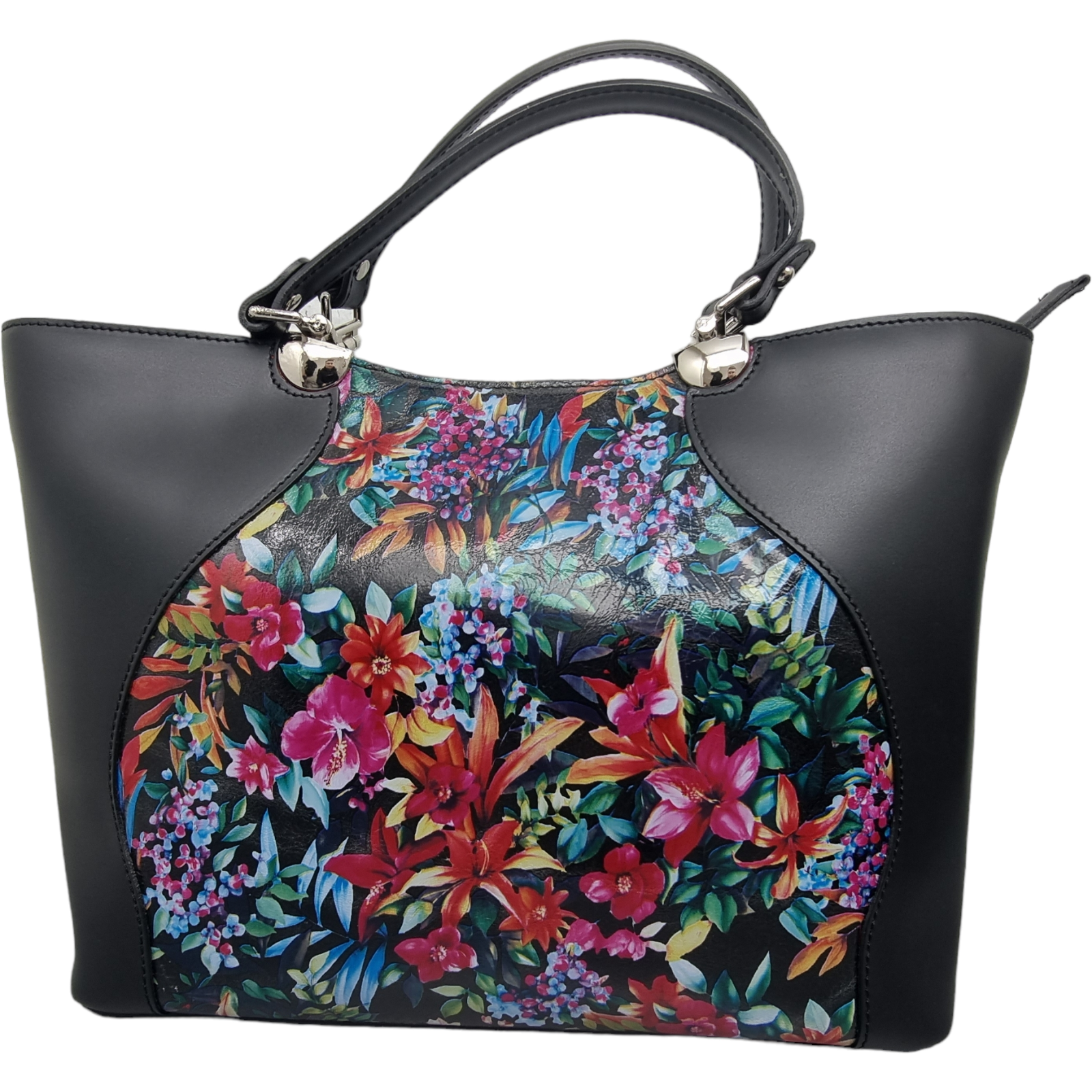 Geanta Damă Din Piele Naturală Neagră Multicolor 11006