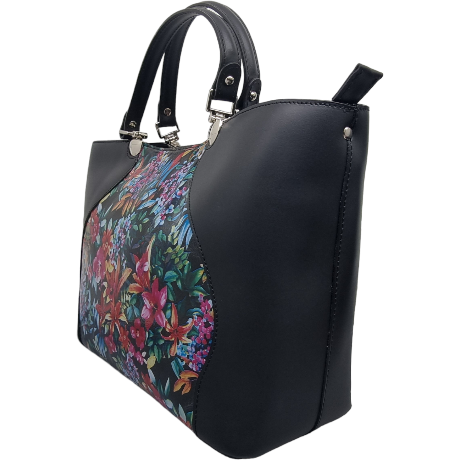 Geanta Damă Din Piele Naturală Neagră Multicolor 11006