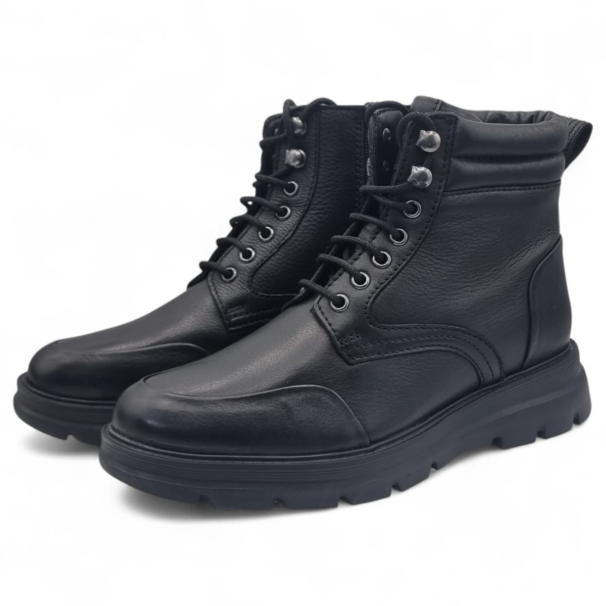 Ghete Bărbați Casual Din Piele Naturală De Culoare Neagra 45125