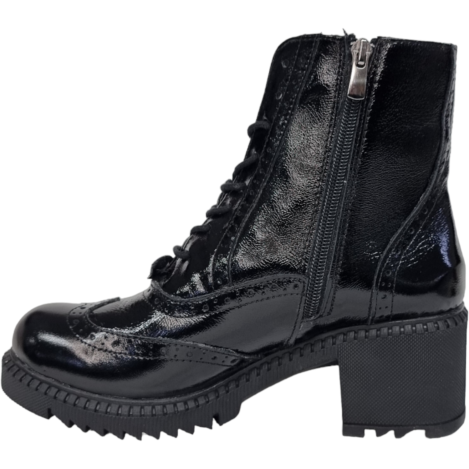 Ghete Damă Casual Din Piele Lăcuită Neagră 30150