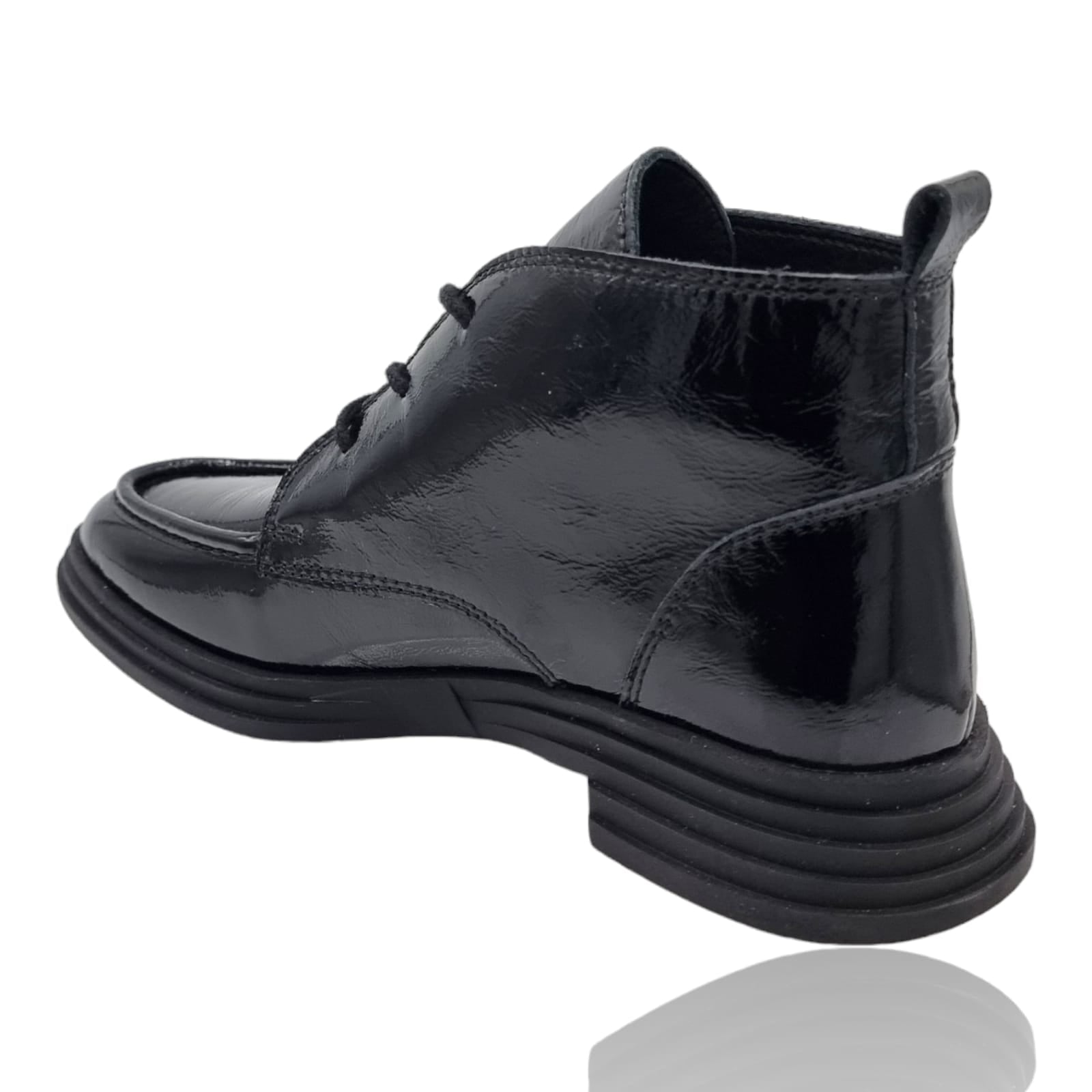 Ghete Damă Casual Din Piele Naturală Neagră Lac 30318