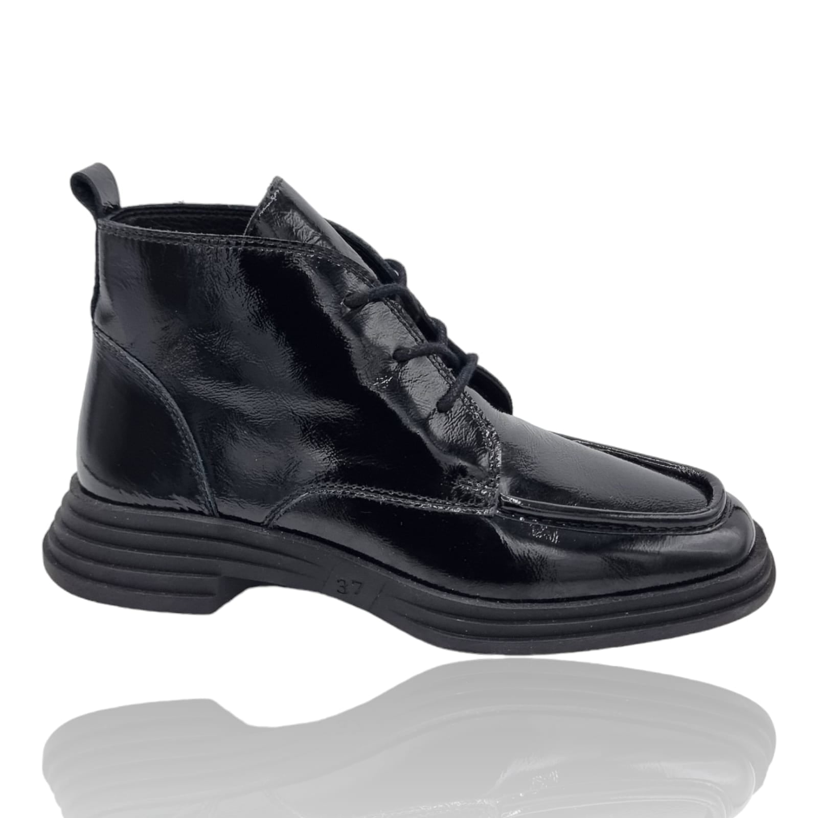 Ghete Damă Casual Din Piele Naturală Neagră Lac 30318