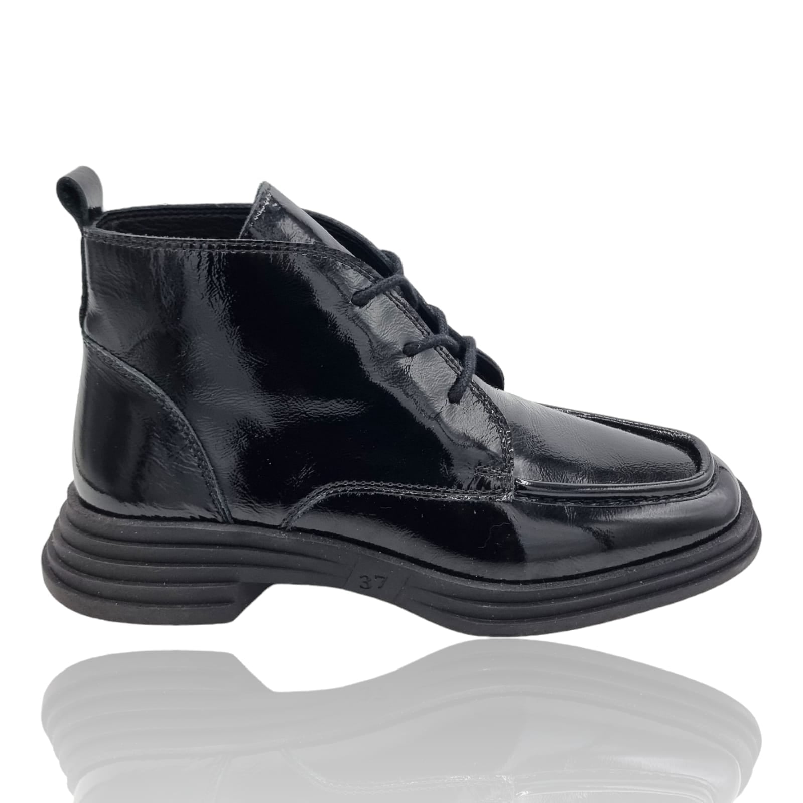 Ghete Damă Casual Din Piele Naturală Neagră Lac 30318