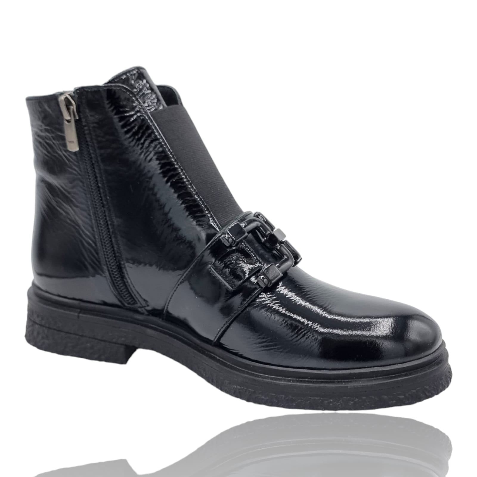 Ghete Damă Casual Din Piele Naturală Neagră Lac 30319