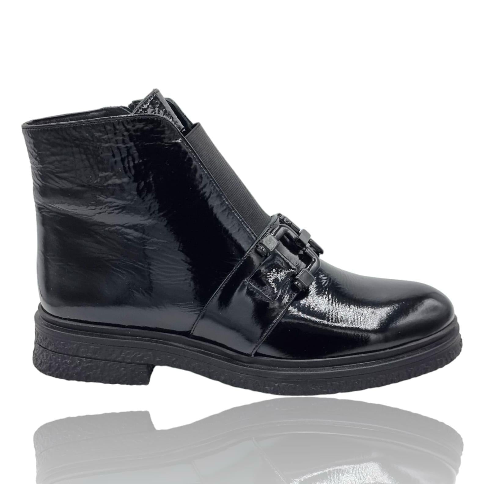 Ghete Damă Casual Din Piele Naturală Neagră Lac 30319