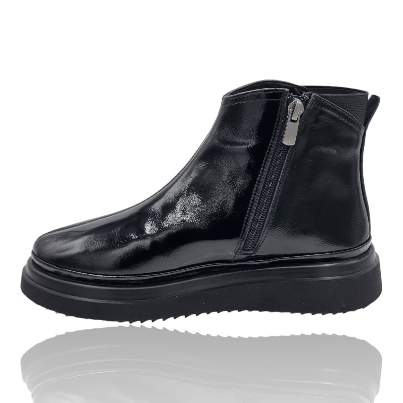 Ghete Damă Casual Din Piele Naturală Neagră Lac 30322