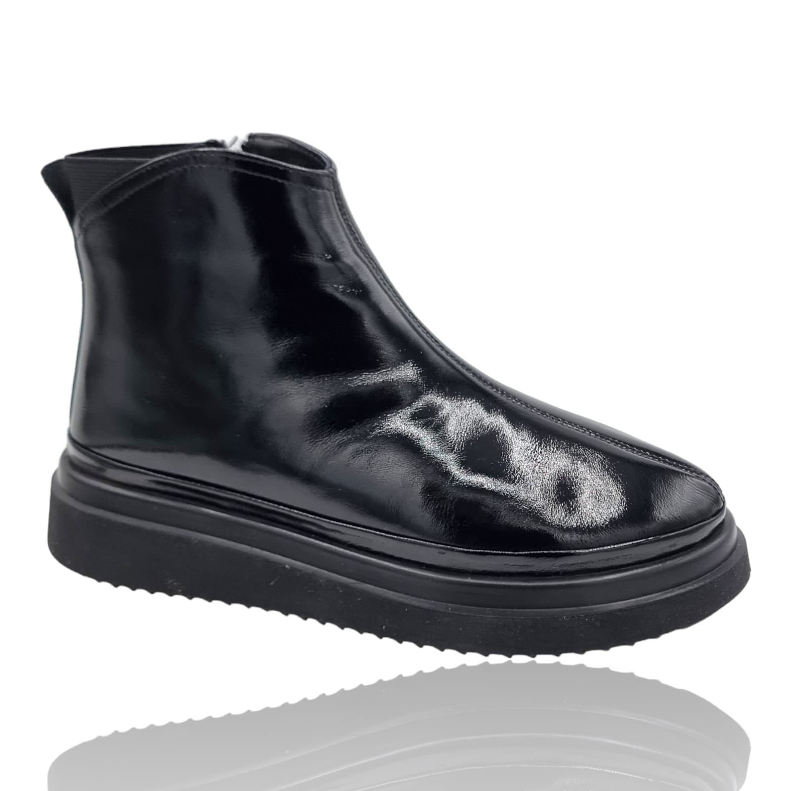 Ghete Damă Casual Din Piele Naturală Neagră Lac 30322