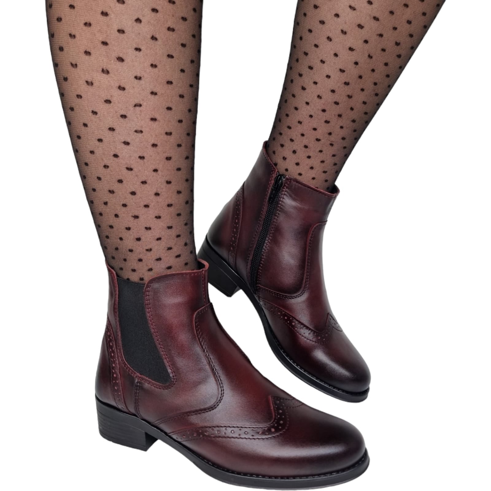Ghete Damă Casual Din Piele Naturală Bordo 30123
