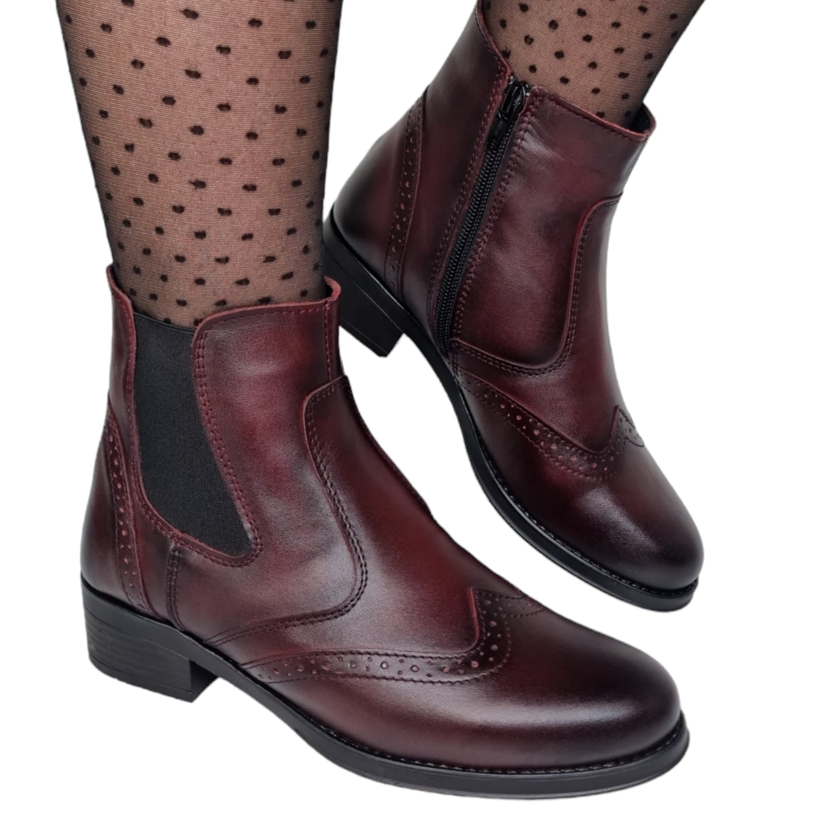 Ghete Damă Casual Din Piele Naturală Bordo 30123