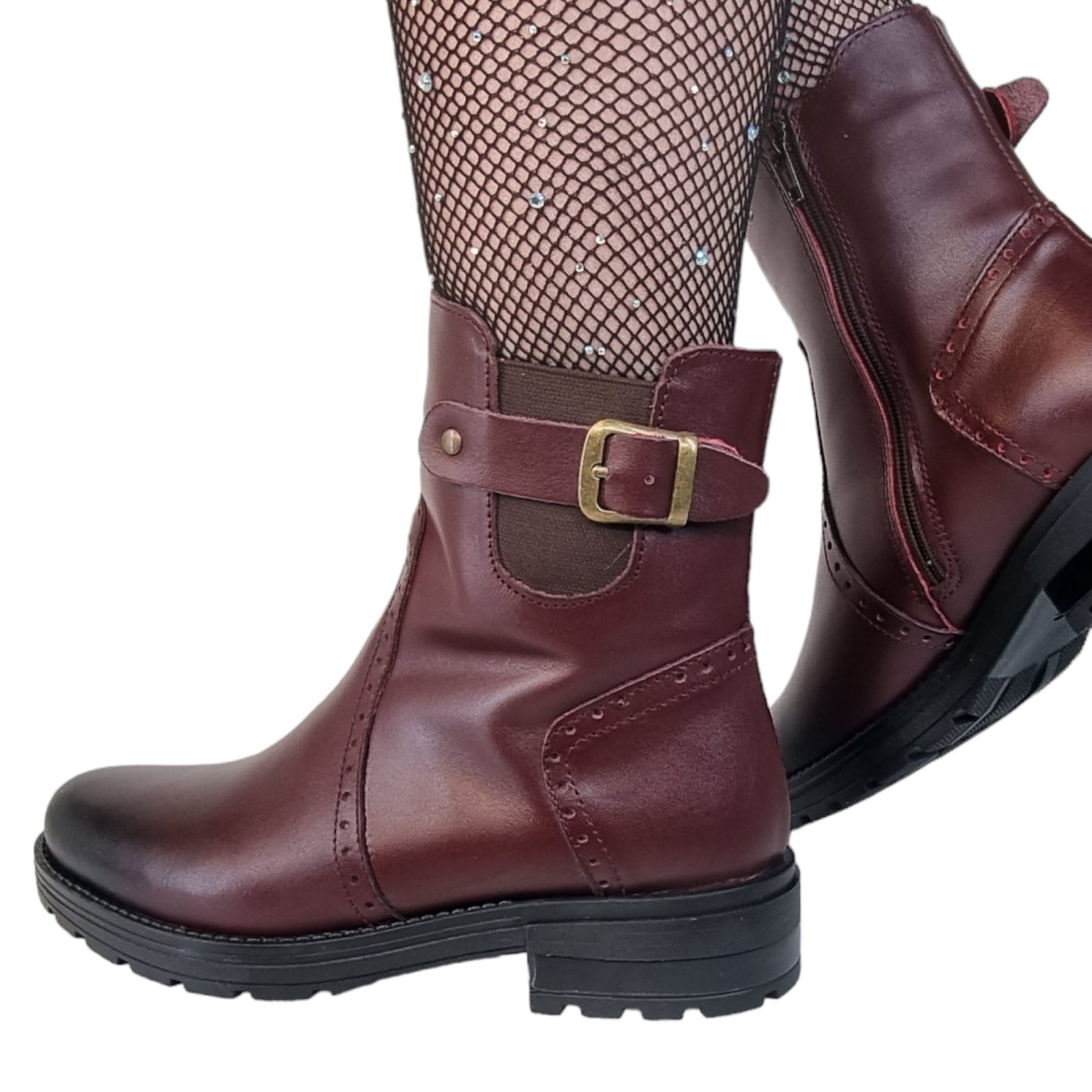 Ghete Damă Casual Din Piele Naturală Bordo 30130