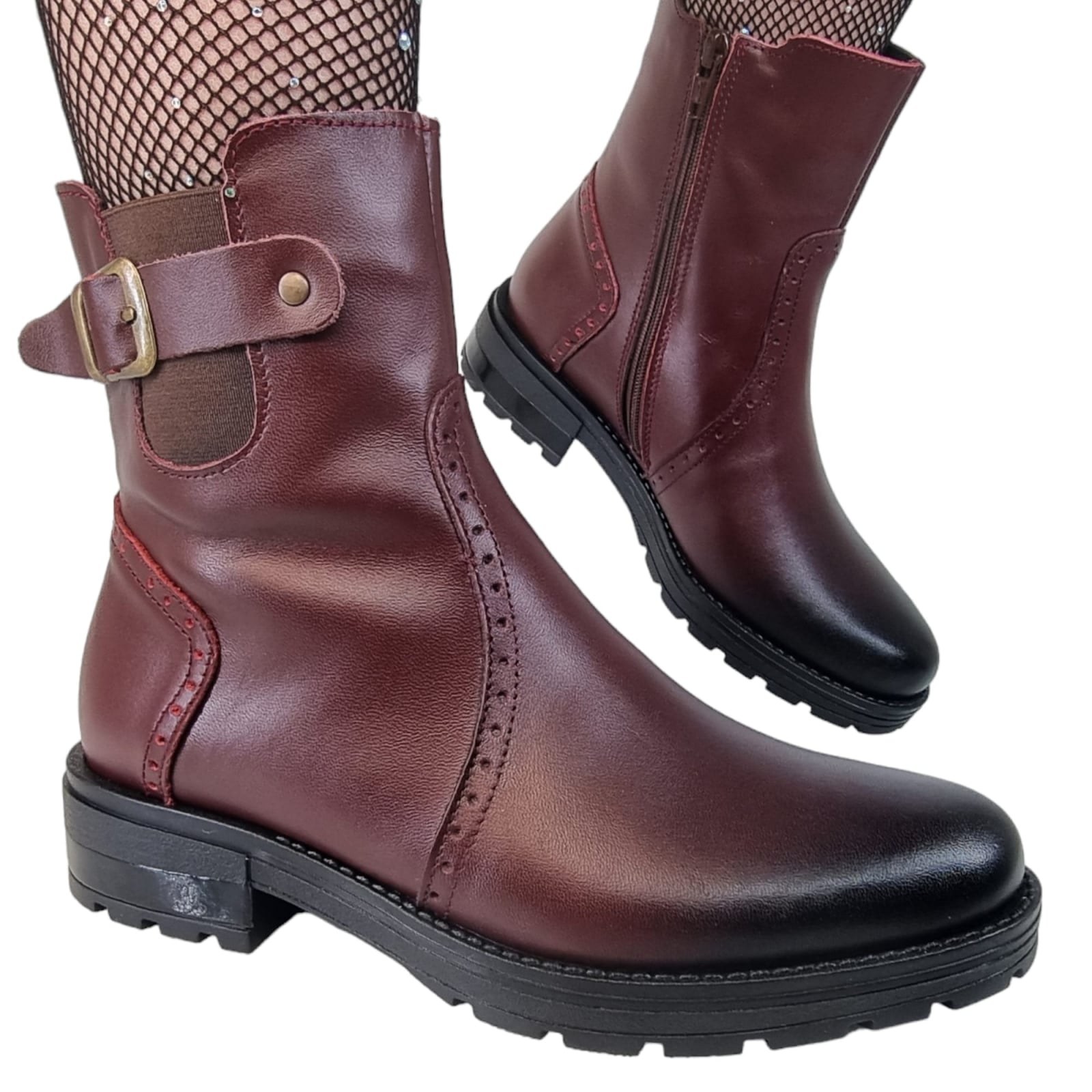 Ghete Damă Casual Din Piele Naturală Bordo 30130