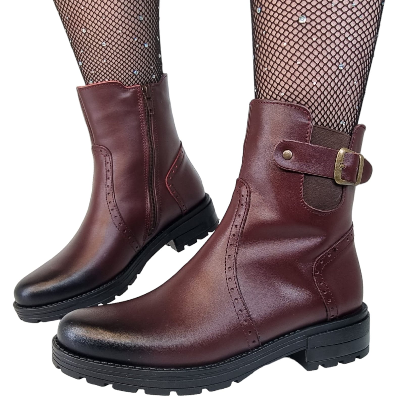 Ghete Damă Casual Din Piele Naturală Bordo 30130