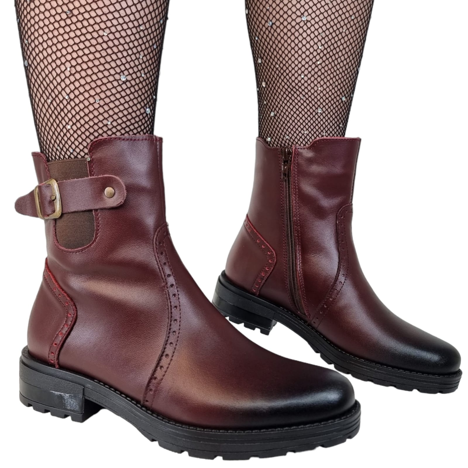 Ghete Damă Casual Din Piele Naturală Bordo 30130