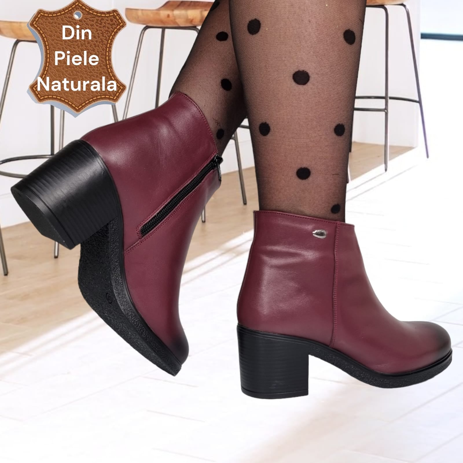 Ghete Damă Casual Din Piele Naturală Bordo 30222