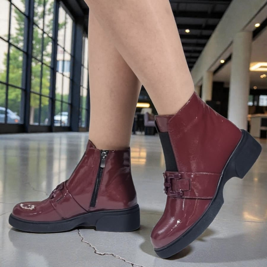 Ghete Damă Casual Din Piele Naturală Bordo Lac 30426