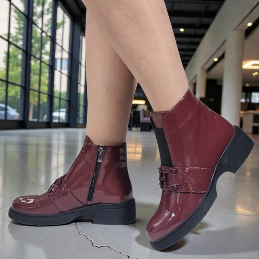 Ghete Damă Casual Din Piele Naturală Bordo Lac 30426