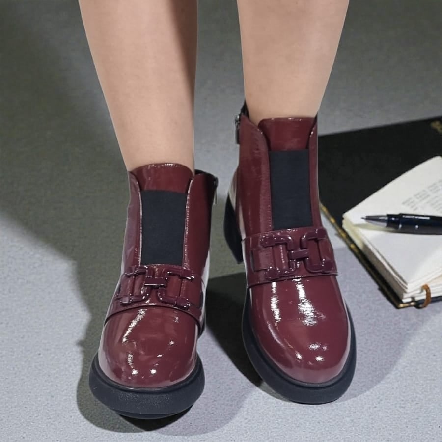 Ghete Damă Casual Din Piele Naturală Bordo Lac 30426