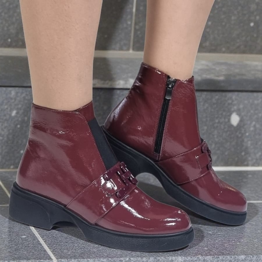Ghete Damă Casual Din Piele Naturală Bordo Lac 30426