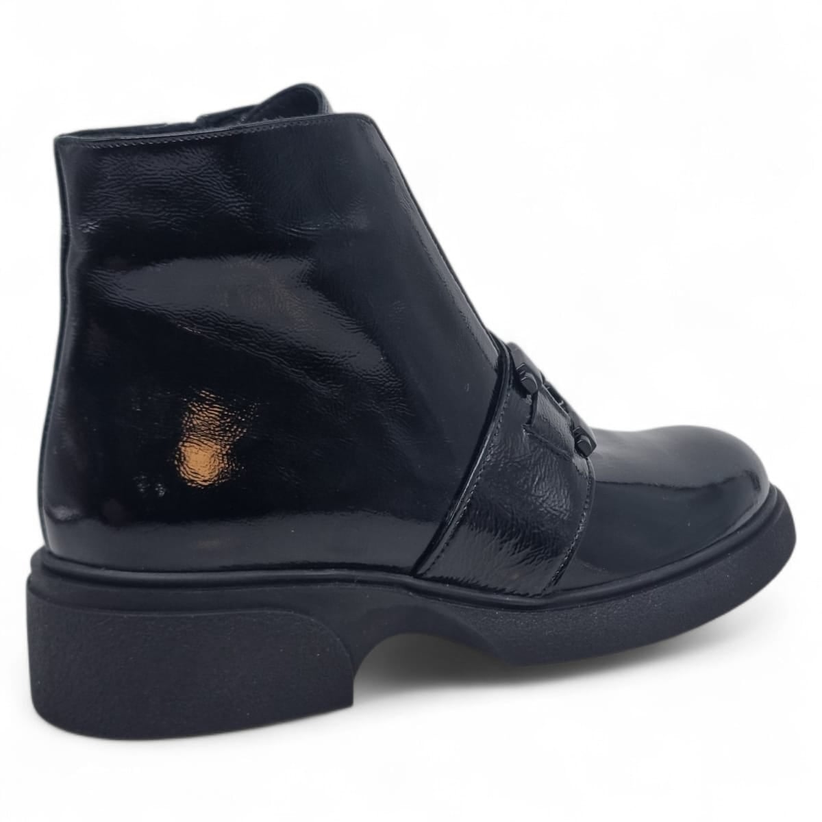 Ghete Damă Casual Din Piele Naturală Negru Lac 30419