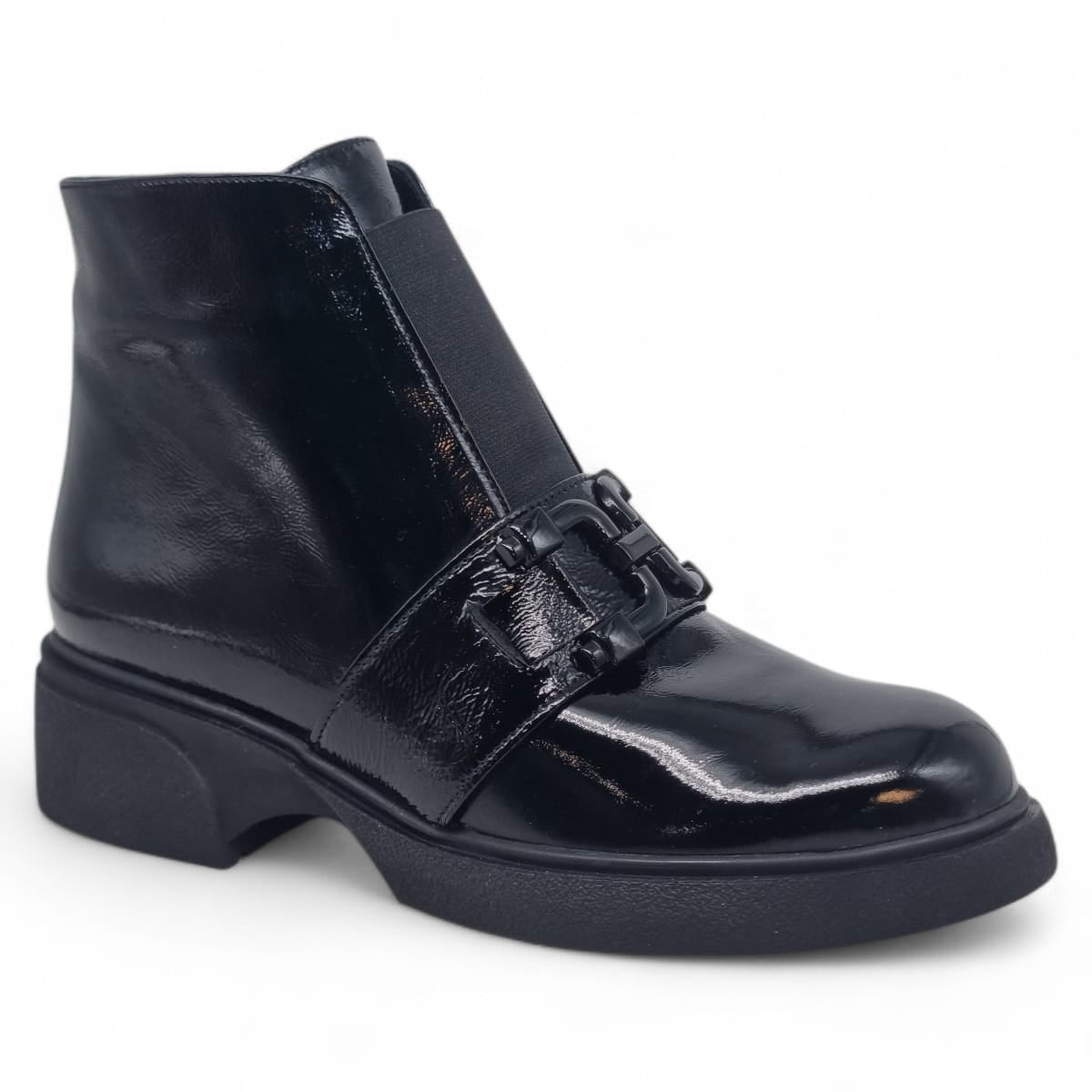 Ghete Damă Casual Din Piele Naturală Negru Lac 30419