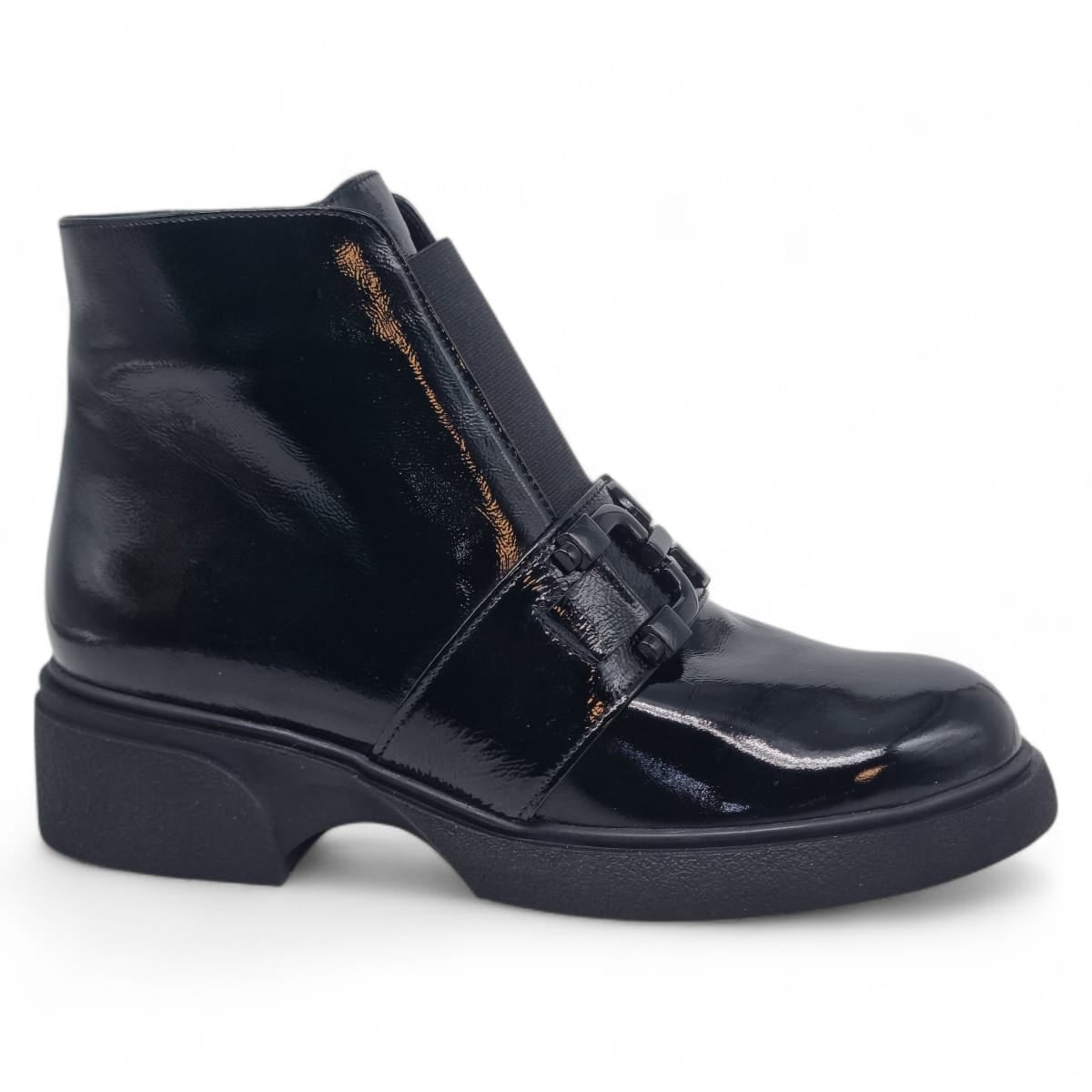 Ghete Damă Casual Din Piele Naturală Negru Lac 30419