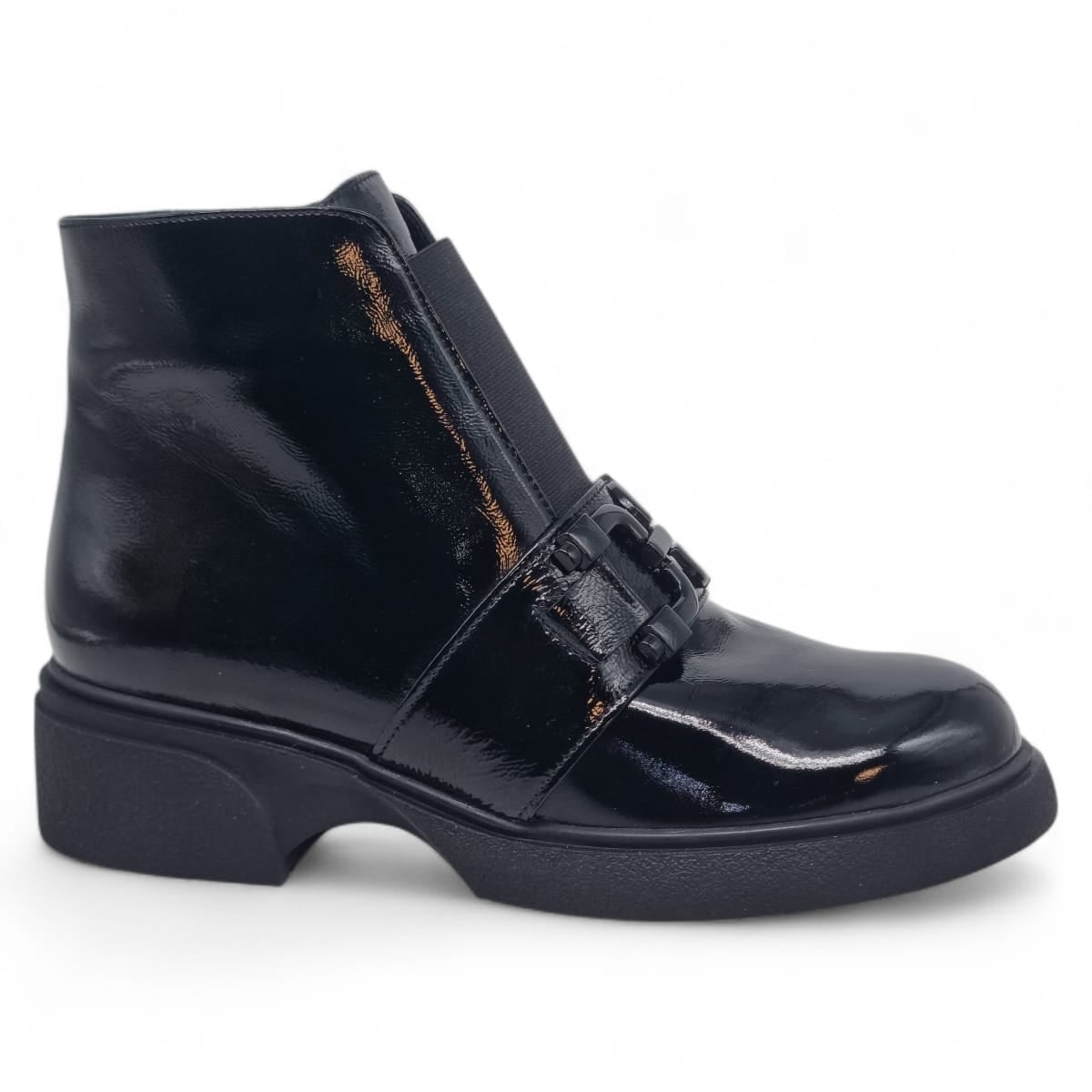 Ghete Damă Casual Din Piele Naturală Negru Lac 30419